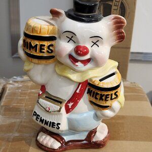 VTG CERAMIC CLOWN PIGGY BANK MADE IN JAPAN 1968 W/ORIG. STOPPER GUC "BIN E"